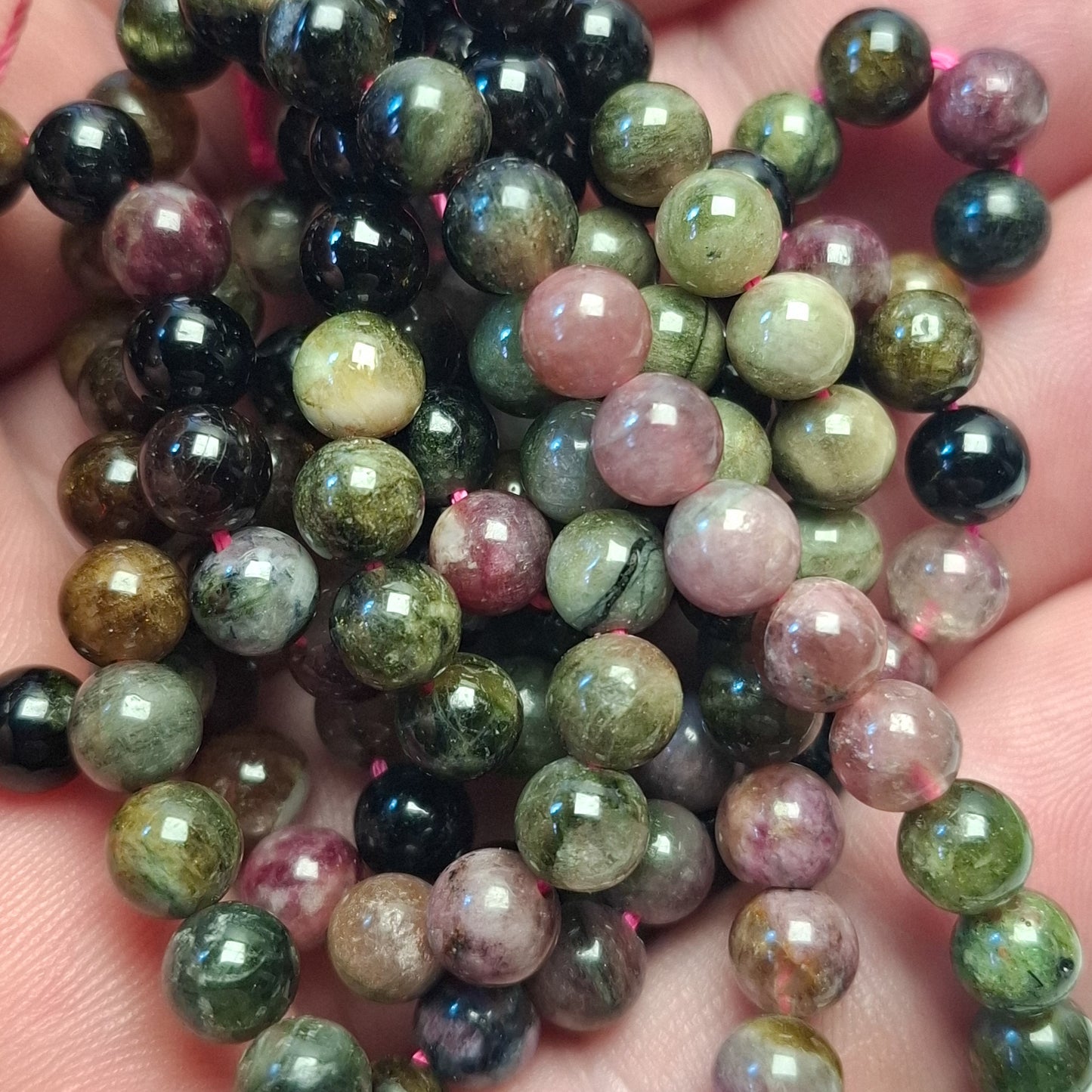 Perles Tourmaline 6mm, corde 40cm perles rondes naturelles