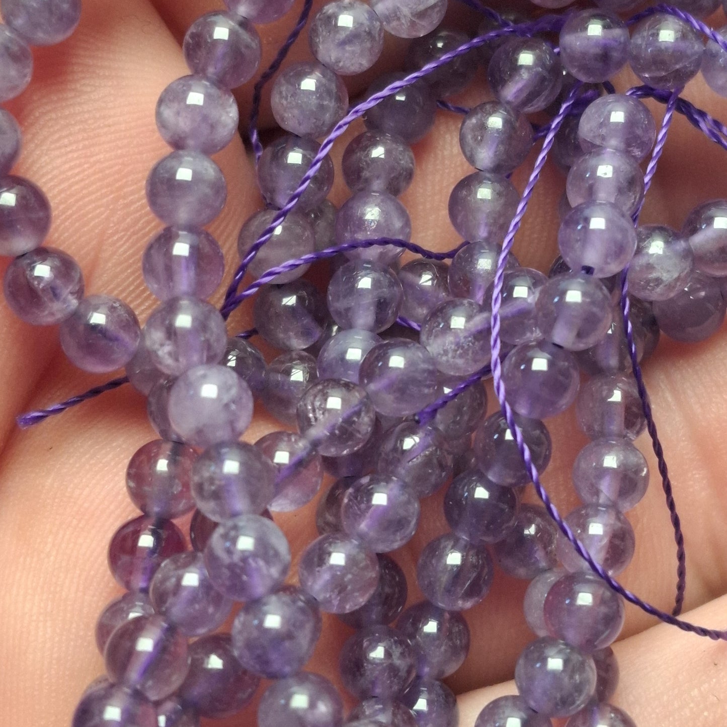 Perles Améthyste 4mm, corde 40cm perles rondes naturelles