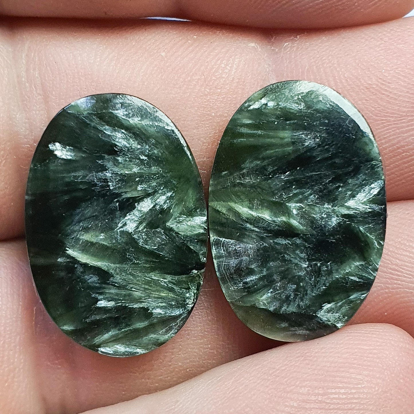 Paire cabochons seraphinite