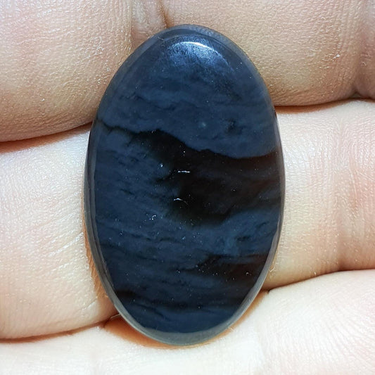 Cabochon obsidienne midnight lace argentée