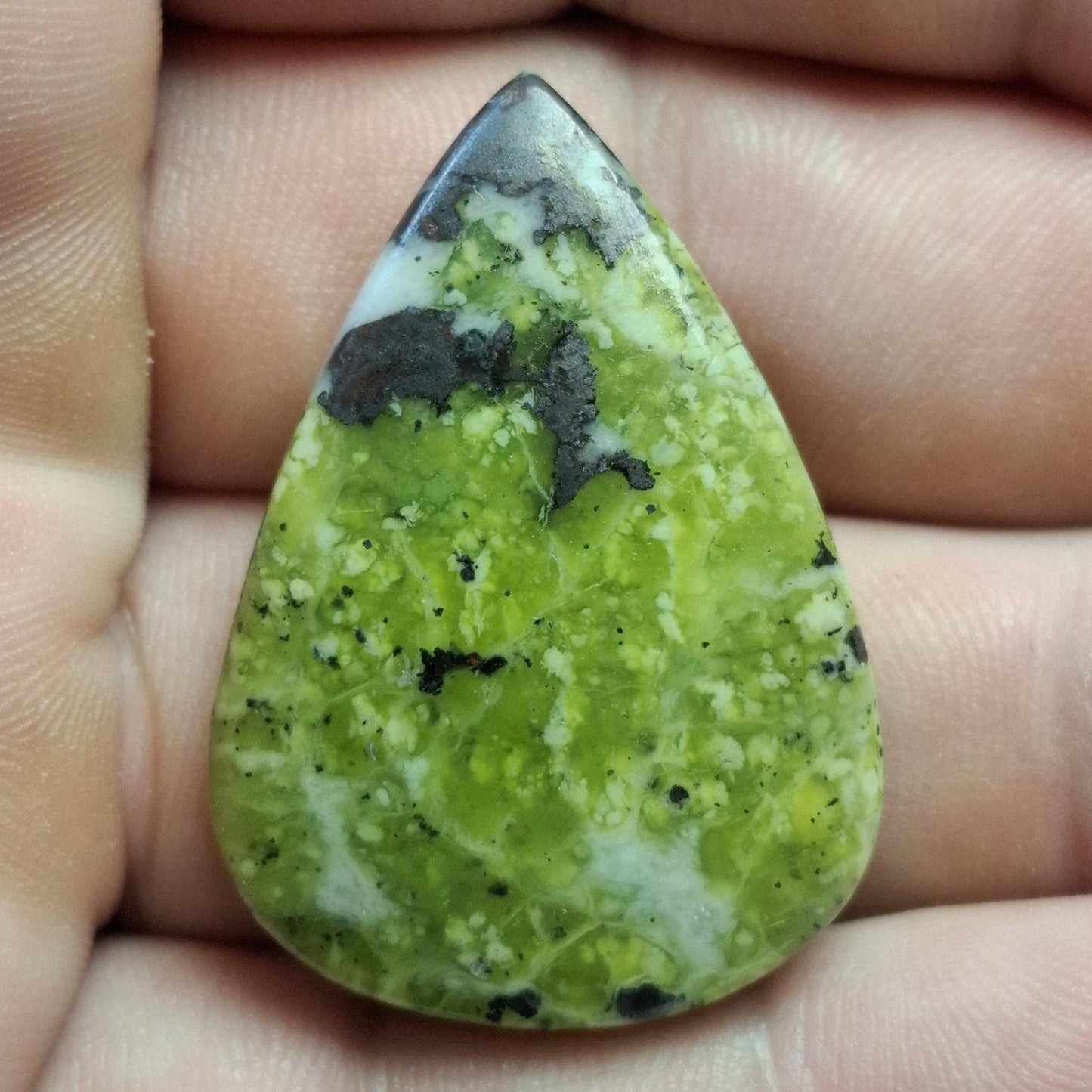 Cabochon lizardite rainurée