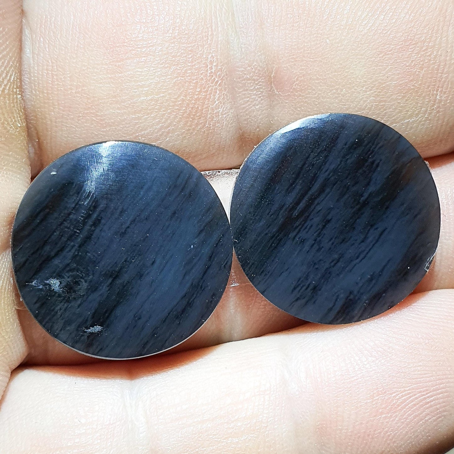 Paire cabochons obsidienne midnight lace argentée