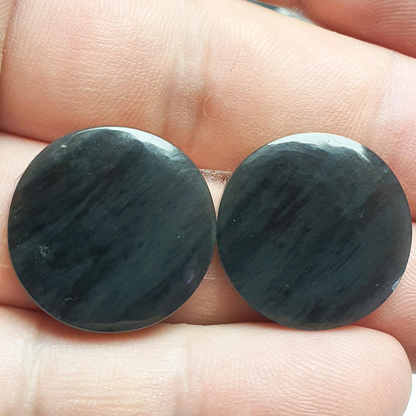 Paire cabochons obsidienne midnight lace argentée