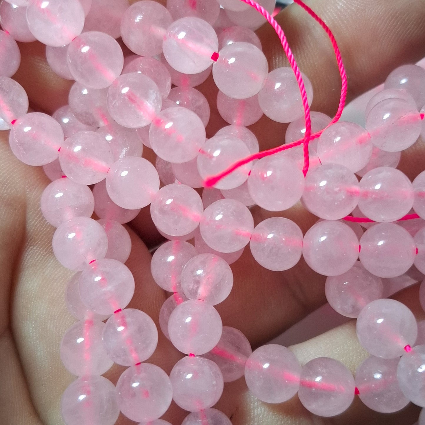 Perles Quartz Rose 8mm, corde 40cm perles rondes naturelles