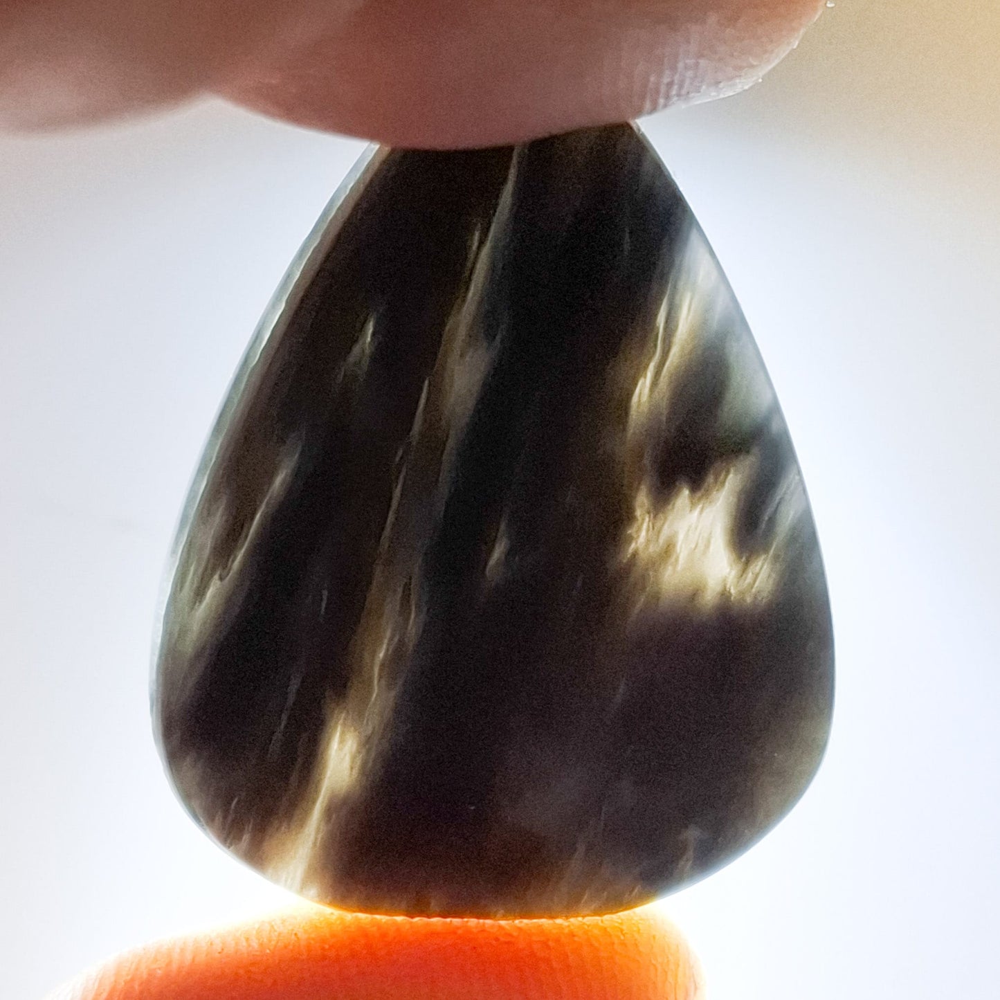 Cabochon obsidienne midnight lace argentée Rainurée