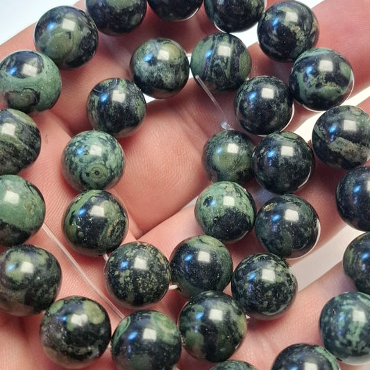 Perles Jaspe Kambaba 12mm, corde 40cm perles rondes naturelles