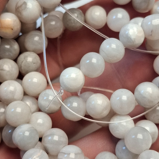 Perles Agate Blanche 8mm, corde 40cm perles rondes naturelles
