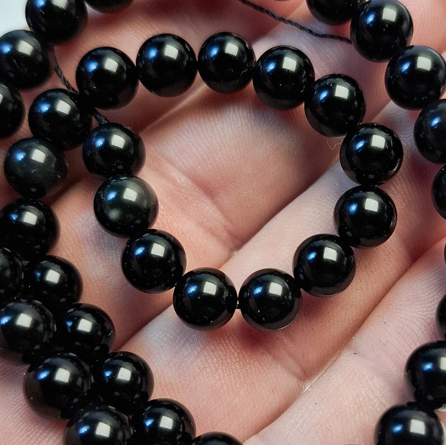 Perles Obsidienne 8mm, corde 40cm perles rondes naturelles