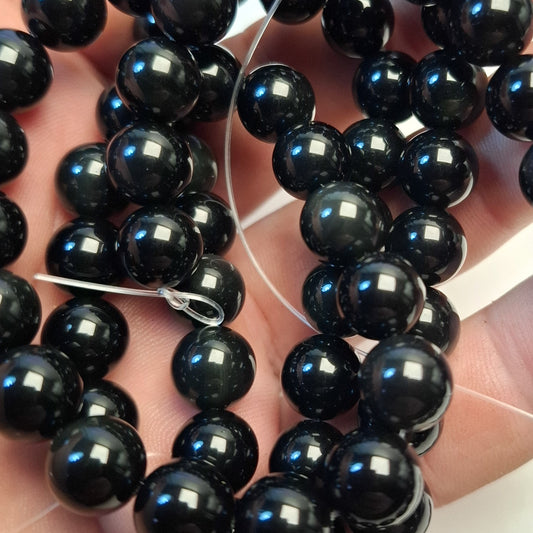 Perles Obsidienne 10mm, corde 40cm perles rondes naturelles