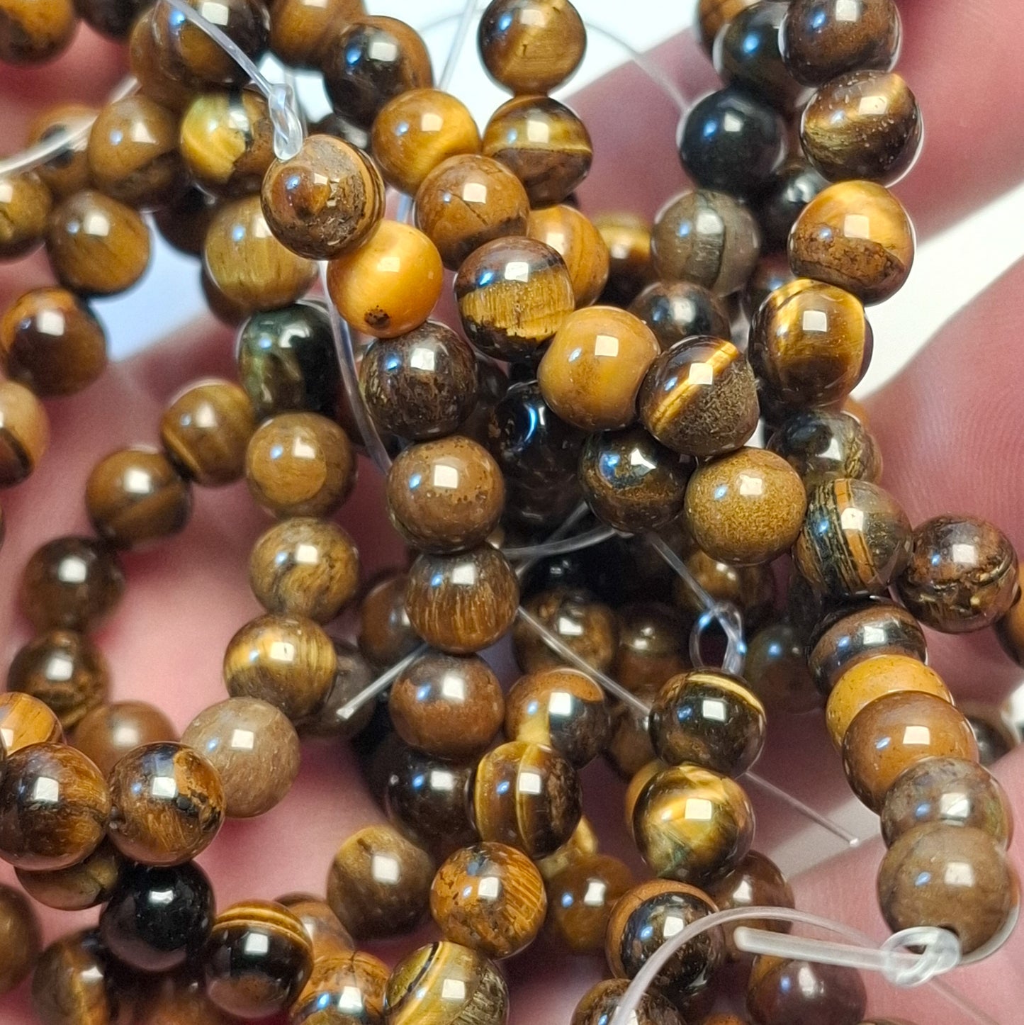 Perles Œil de Tigre 6mm, corde 40cm perles rondes naturelles