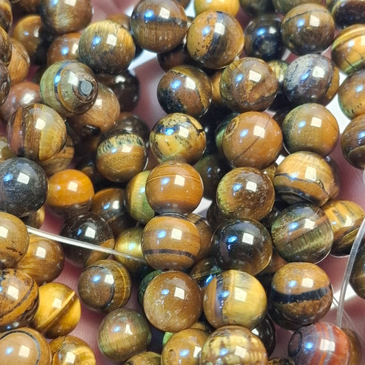 Perles Œil de Tigre 8mm, corde 40cm perles rondes naturelles