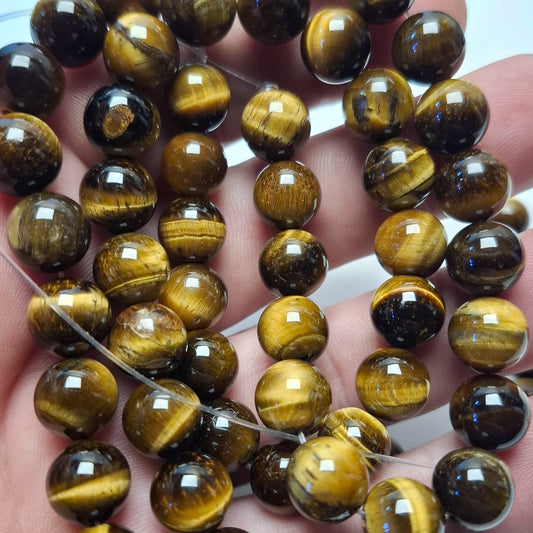 Perles Œil de Tigre 10mm, corde 40cm perles rondes naturelles