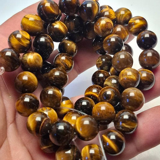 Perles Œil de Tigre 12mm, corde 40cm perles rondes naturelles