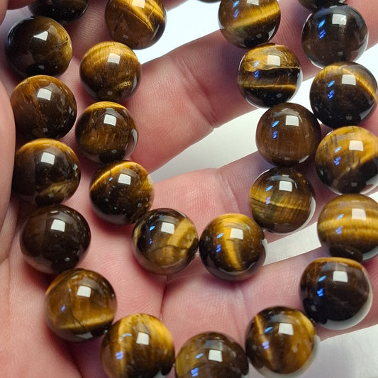 Perles Œil de Tigre 14mm, corde 40cm perles rondes naturelles