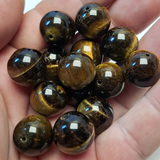 Perle Œil de Tigre 16mm à  la pièce, perle ronde naturelle
