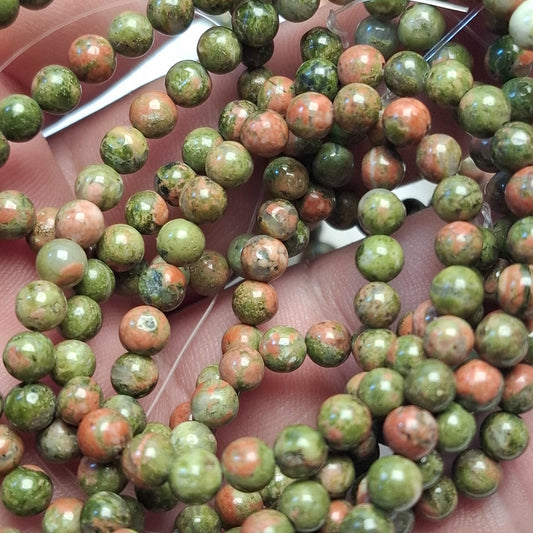 Perles Unakite 4mm, corde 40cm perles rondes naturelles
