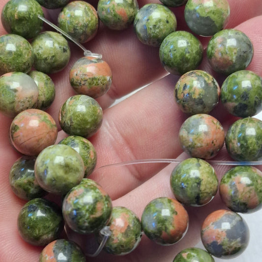 Perles Unakite 10mm, corde 40cm perles rondes naturelles