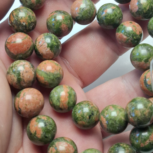 Perles Unakite 12mm, corde 40cm perles rondes naturelles