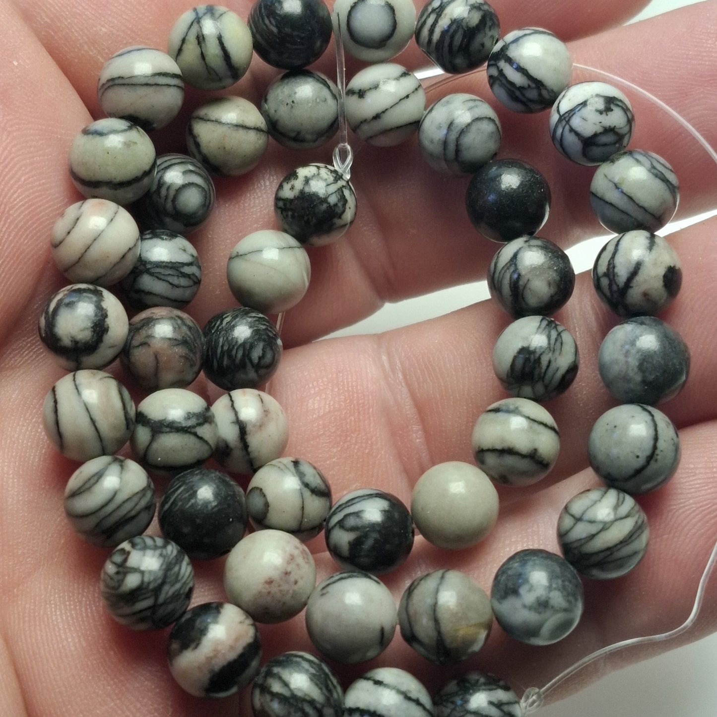 Perles Jaspe Picasso 8mm, corde 40cm perles rondes naturelles