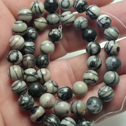Perles Jaspe Picasso 8mm, corde 40cm perles rondes naturelles