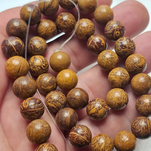 Perles Jaspe Mariam 10mm, corde 40cm perles rondes naturelles