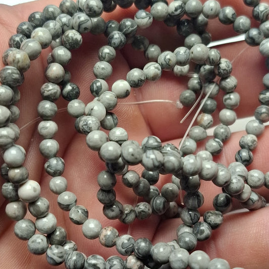 Perles Jaspe Wave 4mm, corde 40cm perles rondes naturelles
