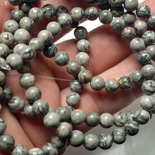 Perles Jaspe Wave 6mm, corde 40cm perles rondes naturelles