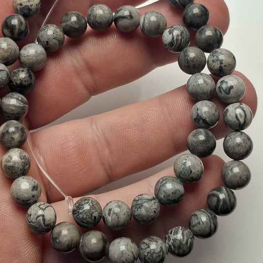 Perles Jaspe Wave 8mm, corde 40cm perles rondes naturelles