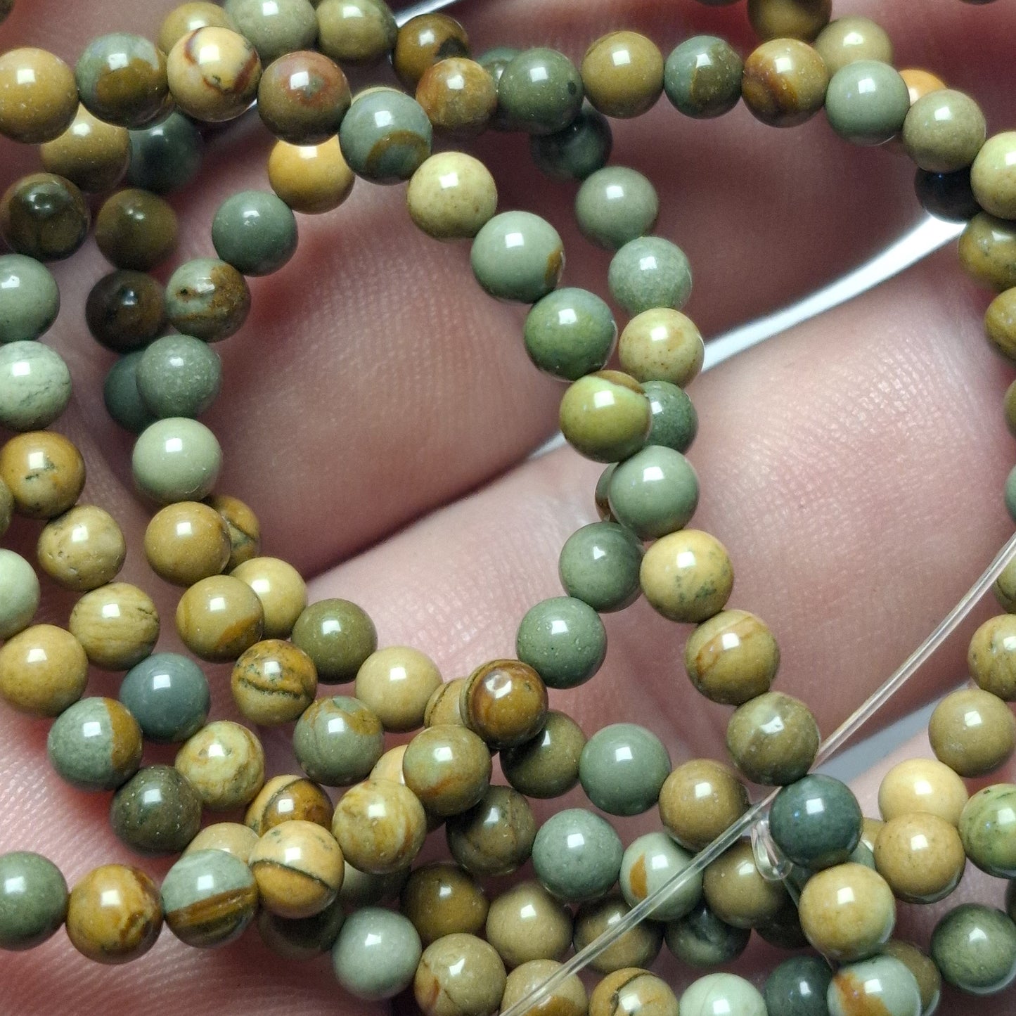 Perles Jaspe Polychrome 4mm, corde 40cm perles rondes naturelles