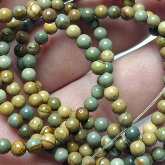 Perles Jaspe Polychrome 4mm, corde 40cm perles rondes naturelles