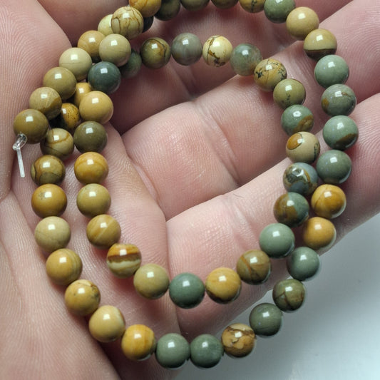 Perles Jaspe Polychrome 6mm, corde 40cm perles rondes naturelles