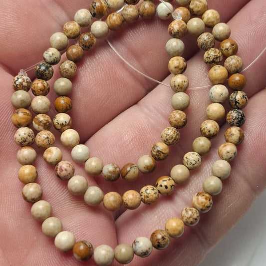 Perles Jaspe Paysage 4mm, corde 40cm perles rondes naturelles