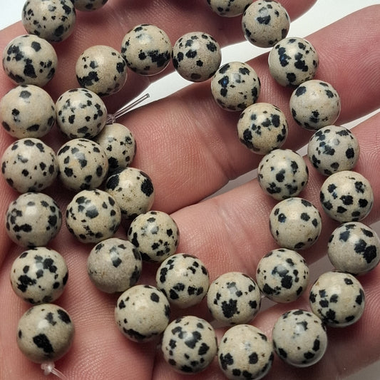 Perles Jaspe Dalmatien 10mm, corde 40cm perles rondes naturelles