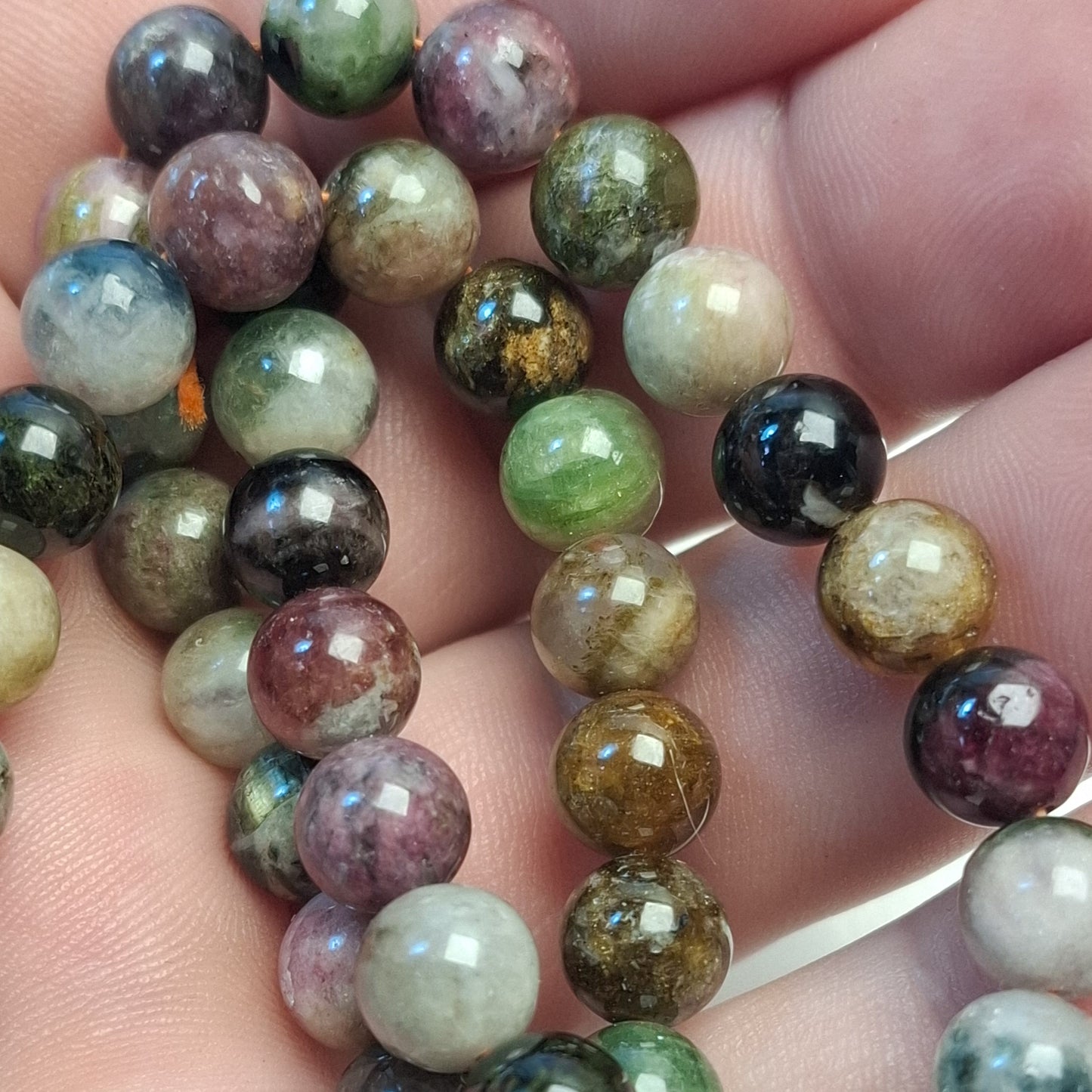 Perles Tourmaline 8mm, Lot de 12 perles rondes naturelles