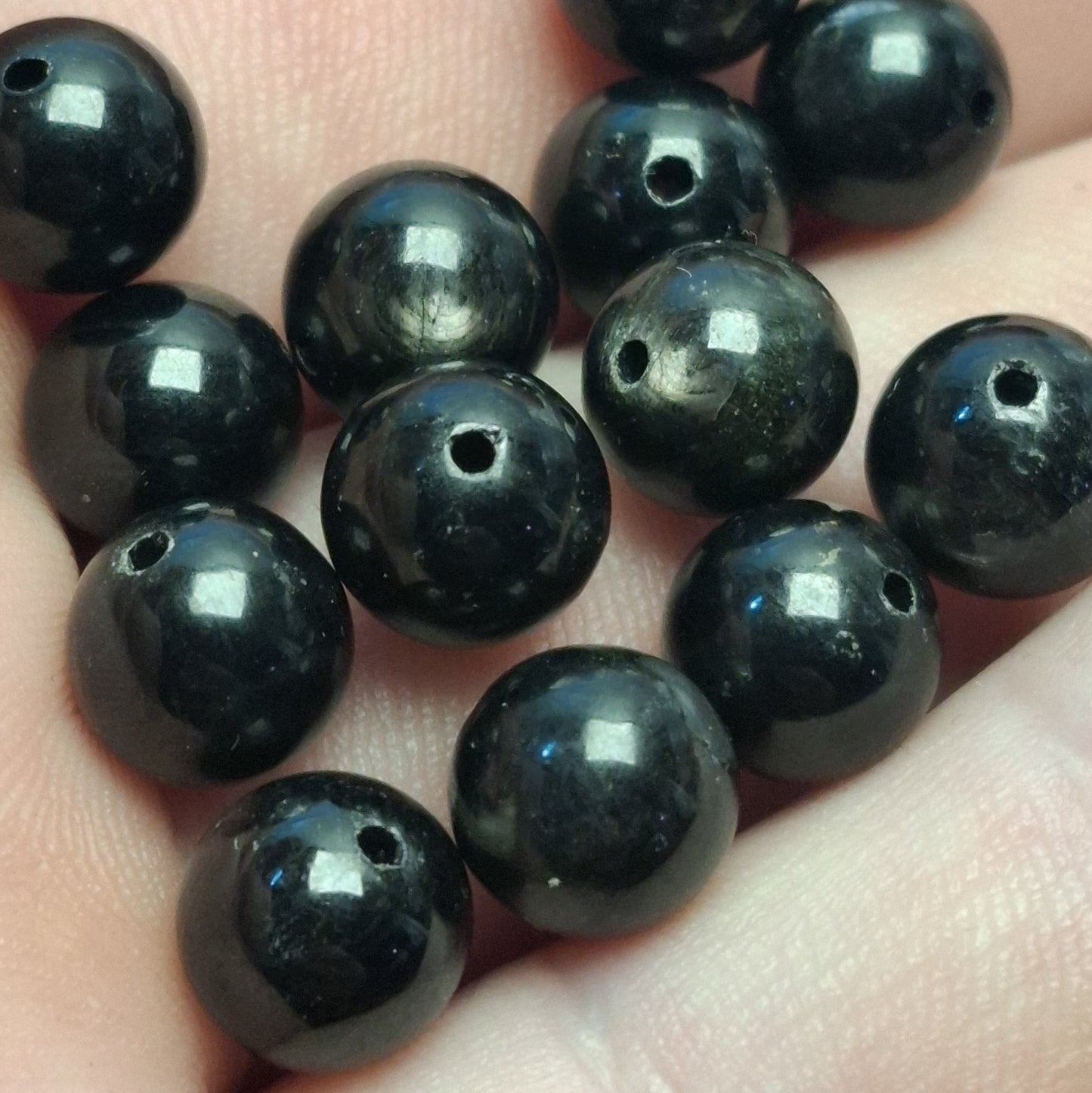 Perles Hypersthene 8mm, Lot de 12 perles rondes naturelles