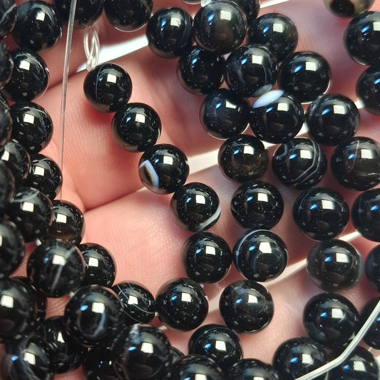 Perles Onyx Rubanée 8mm, corde 40cm perles rondes naturelles