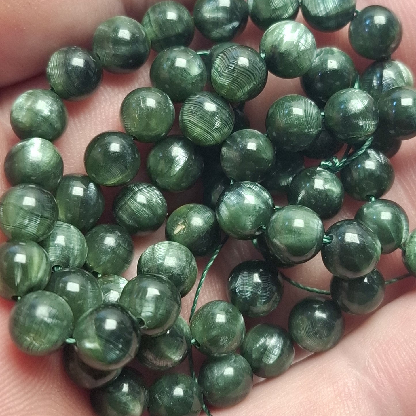 Perles Seraphinite 6mm, Lot de 10 perles rondes naturelles