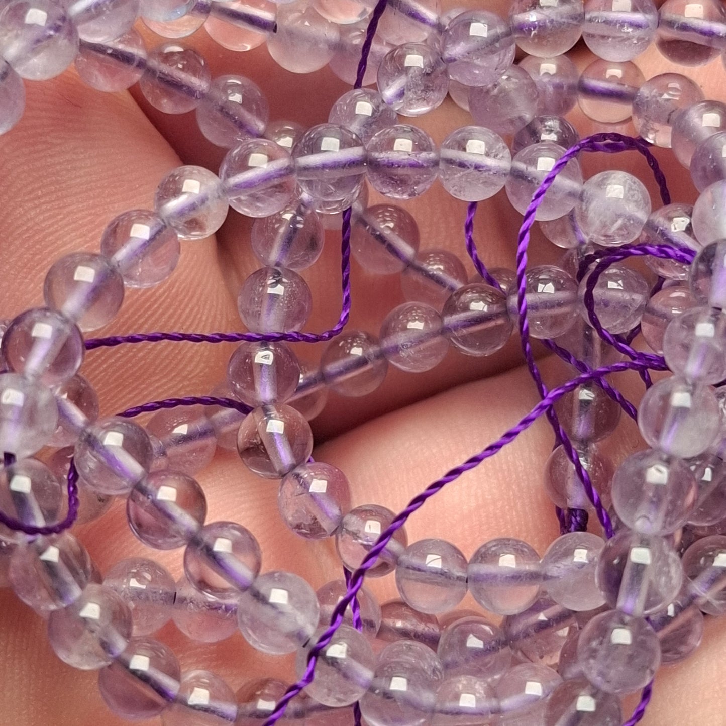 Perles Améthyste 4mm, corde 40cm perles rondes naturelles