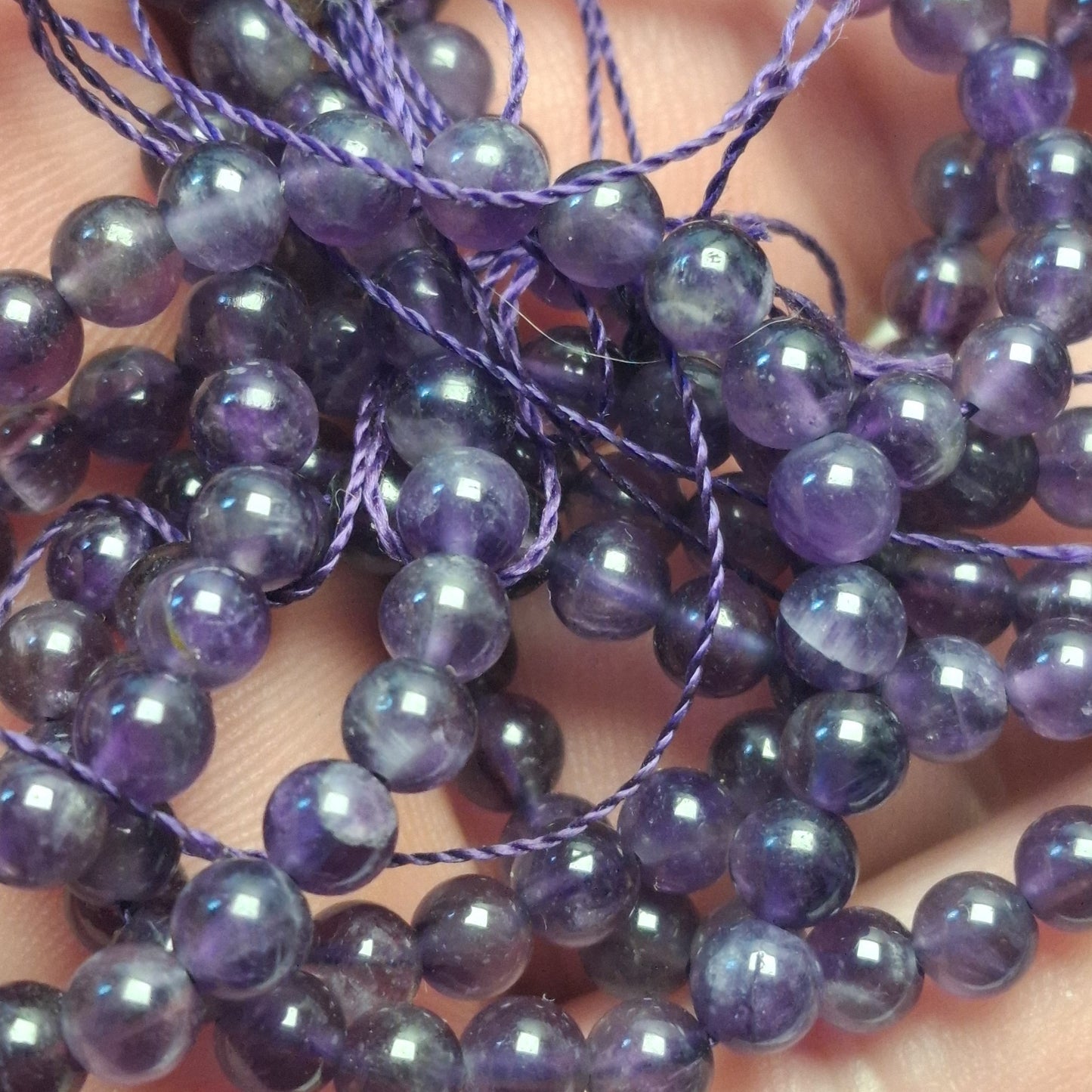 Perles Améthyste 4mm, corde 40cm perles rondes naturelles
