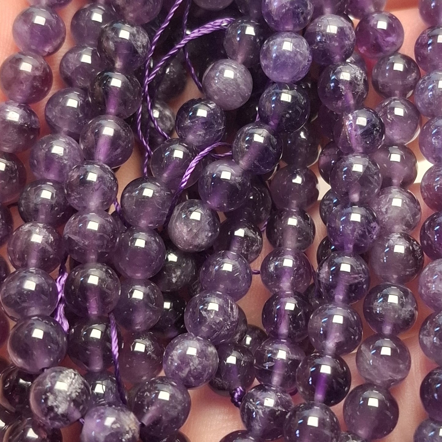 Perles Améthyste 6mm, corde 40cm perles rondes naturelles
