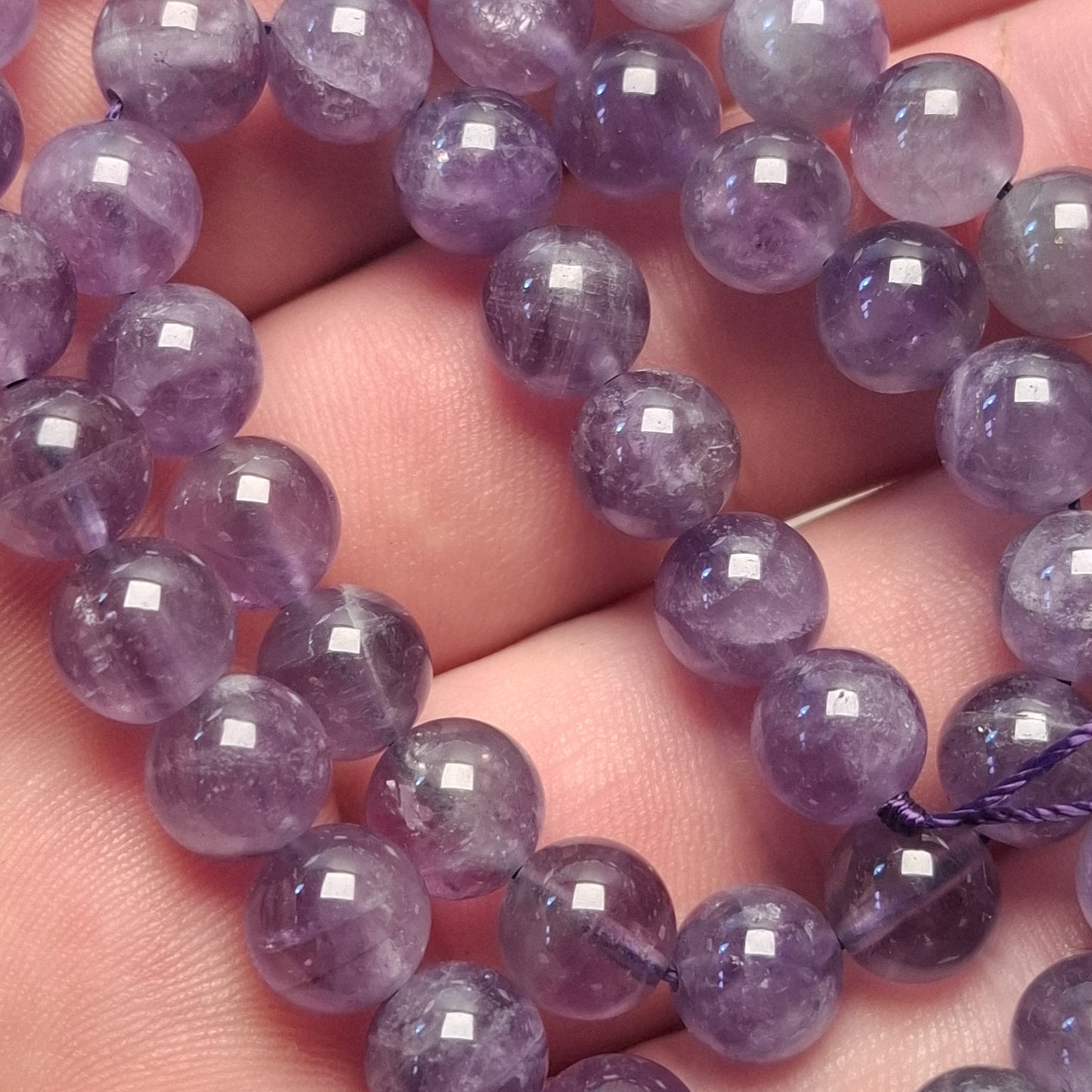 Perles Améthyste 8mm, corde 40cm perles rondes naturelles
