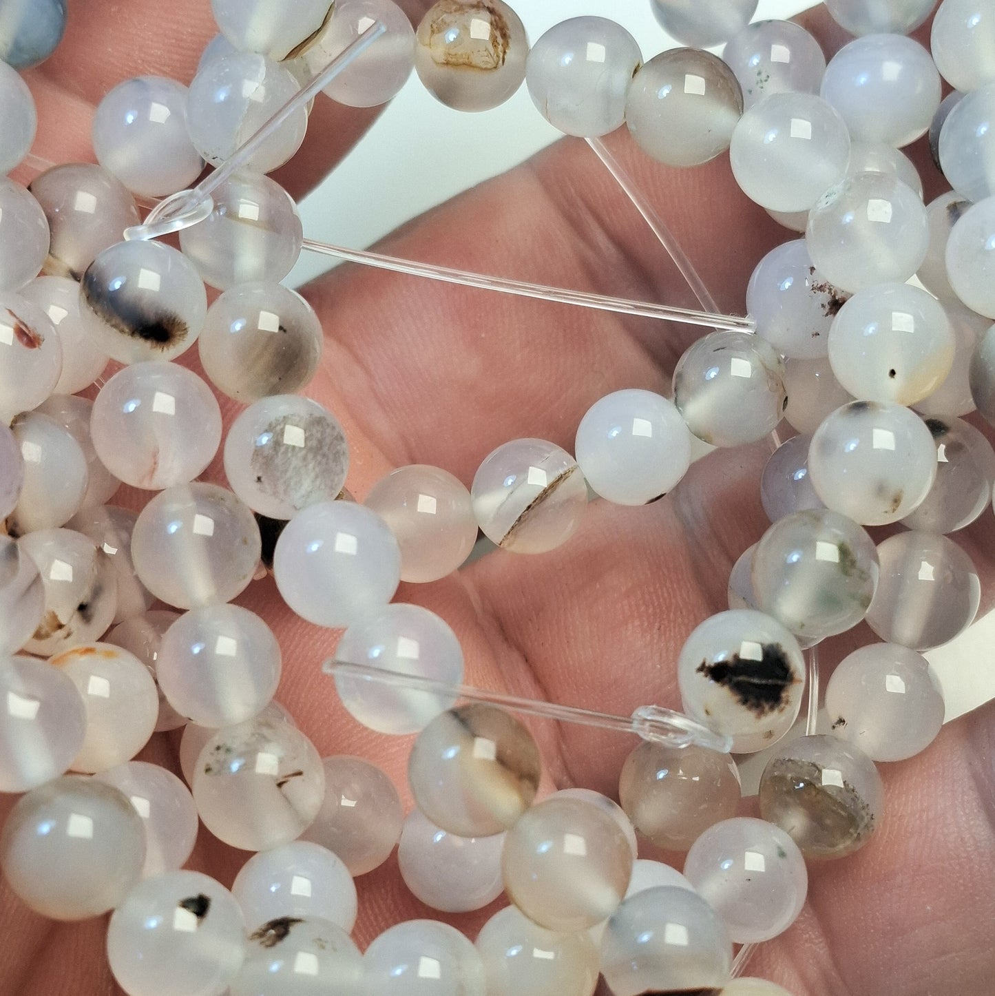 Perles Agate Montana 8mm, corde 40cm perles rondes naturelles