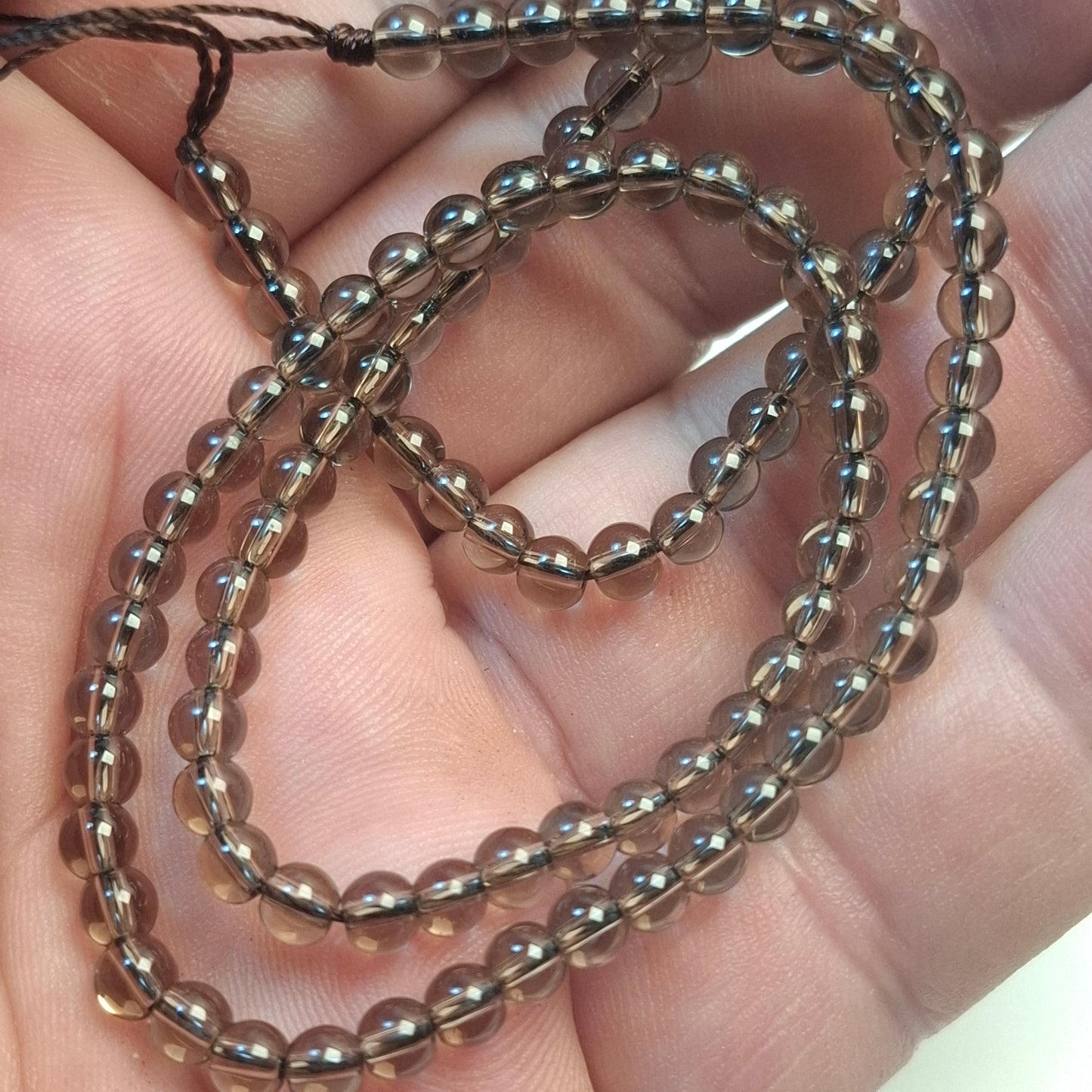 Perles Quartz Fumé 4mm, corde 40cm perles rondes naturelles