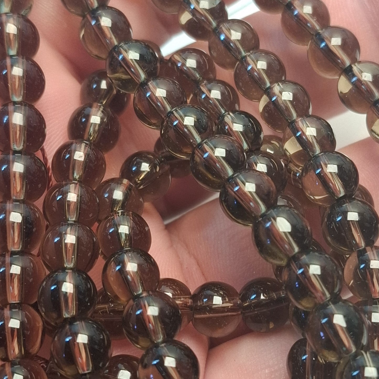 Perles Quartz Fumé 8mm, corde 40cm perles rondes naturelles