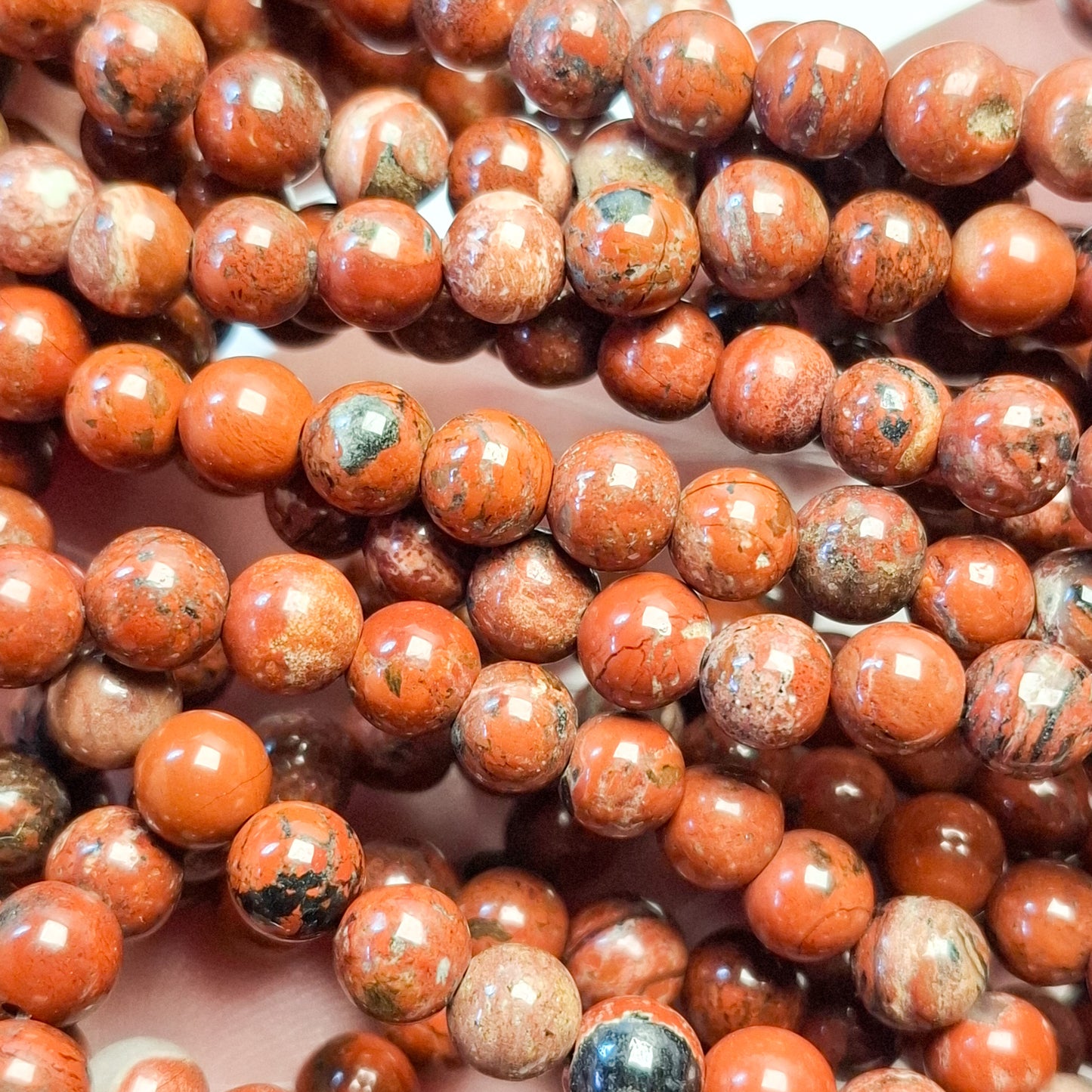 Perles Jaspe Rouge 6mm, corde 40cm perles rondes naturelles