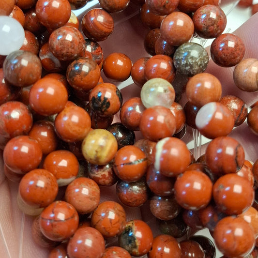 Perles Jaspe Rouge 8mm, corde 40cm perles rondes naturelles