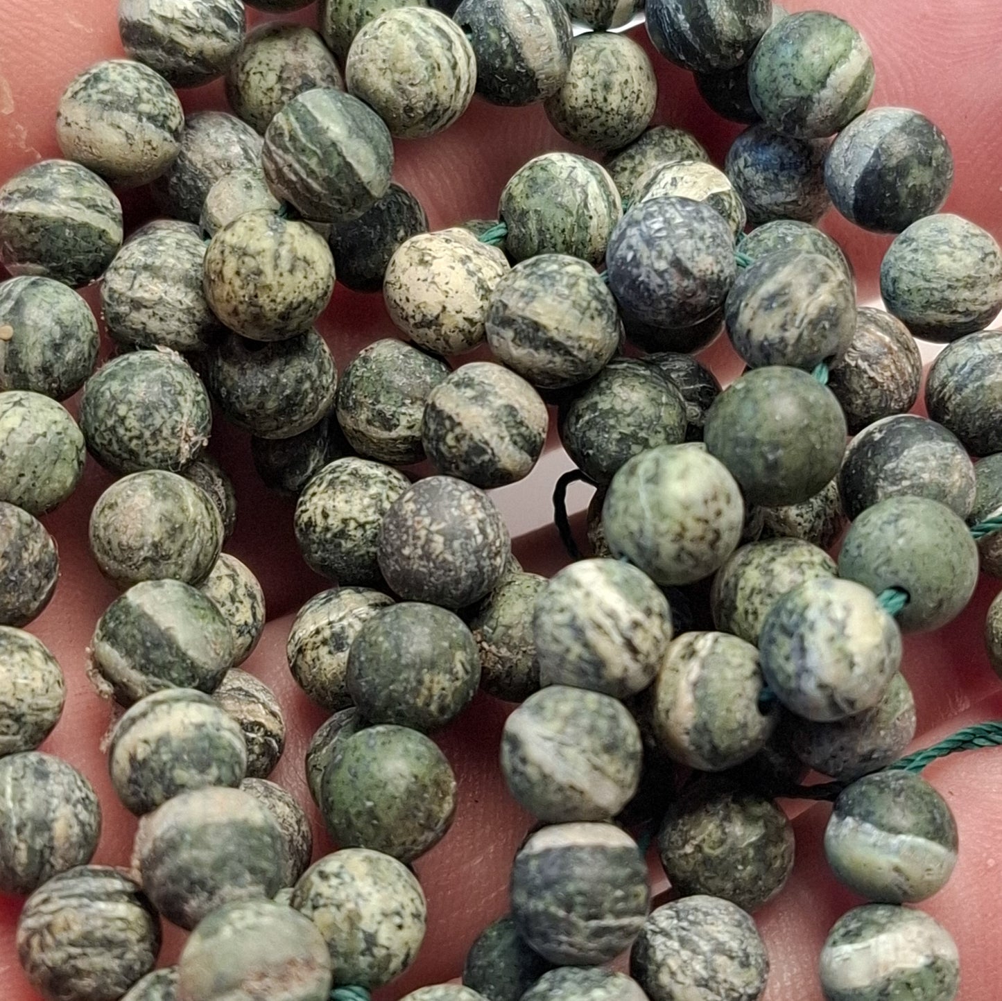 Perles Serpentine Chrysotile 6mm, corde 40cm perles rondes naturelles