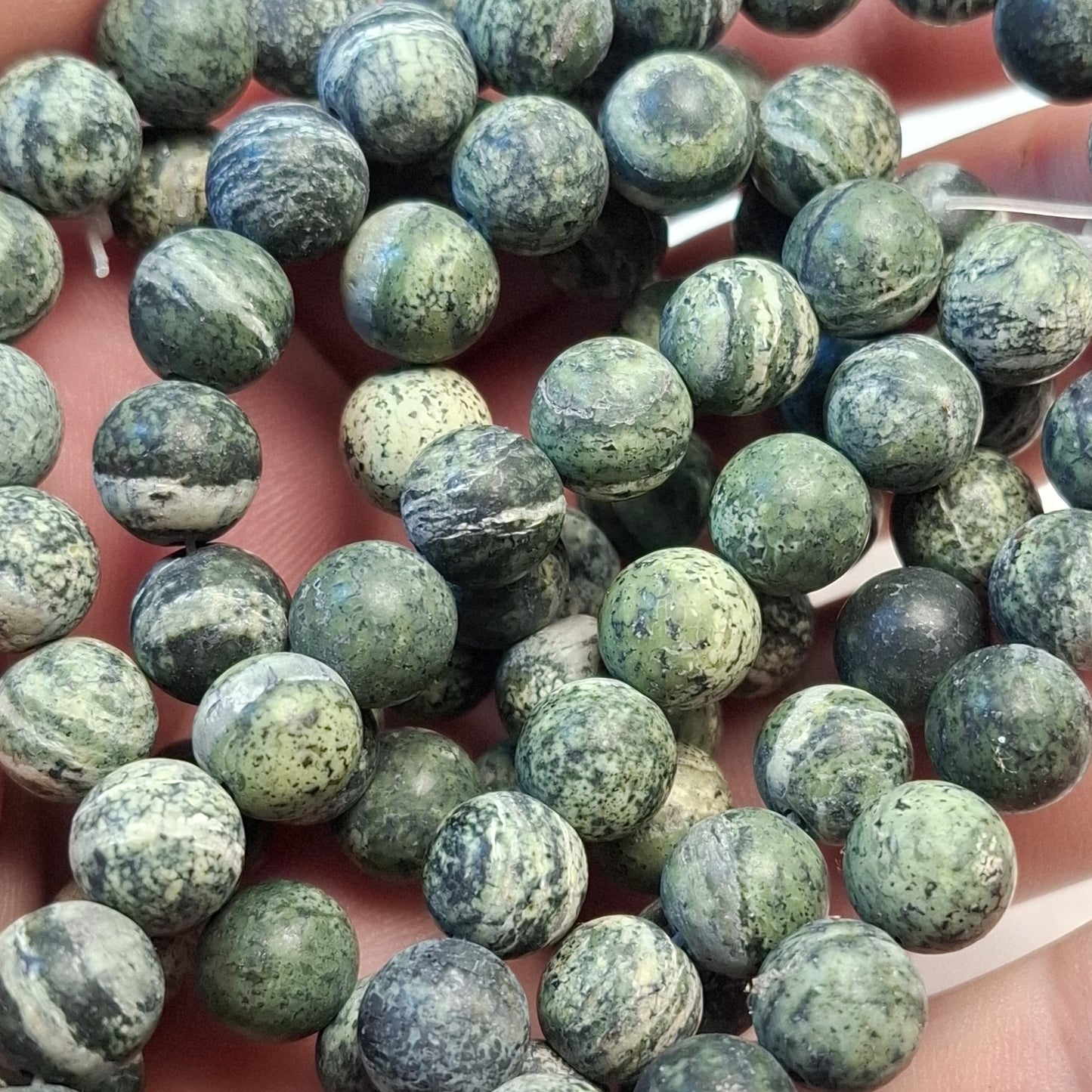 Perles Serpentine Chrysotile 8mm, corde 40cm perles rondes naturelles