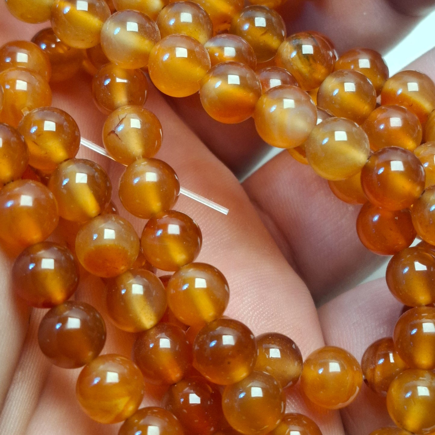 Perles Cornaline 8mm, corde 40cm perles rondes naturelles